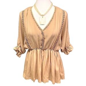 Hudson Gray Babydoll Lace Trim Blouse